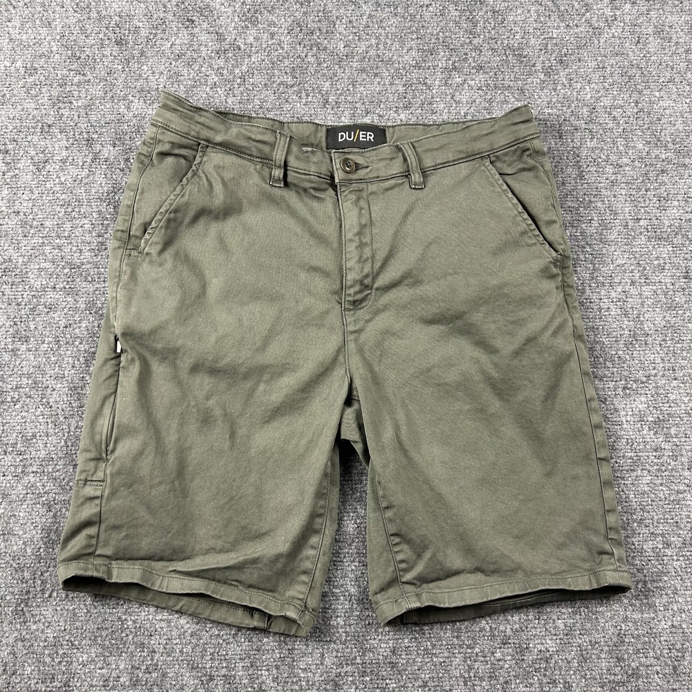 DU/ER Shorts‎ Mens 32 Green Chino Flat Front Casual Travel Zip Pocket 10 Inseam
